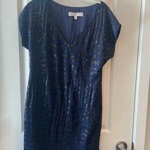 Trina Turk Blue Sequin Sheath Dress V-Neck Cocktail